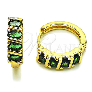Oro Laminado Huggie Hoop, Gold Filled Style with Green Cubic Zirconia, Polished, Golden Finish, 02.210.0025.10.18