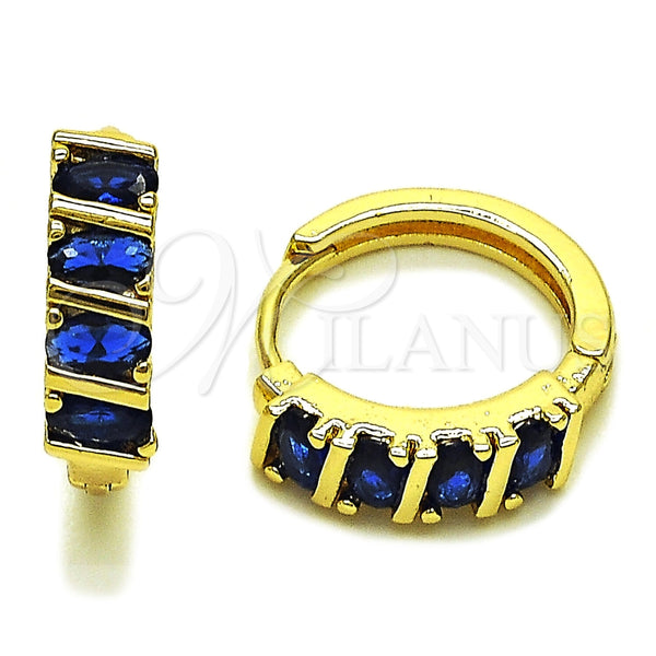 Oro Laminado Huggie Hoop, Gold Filled Style with Sapphire Blue Cubic Zirconia, Polished, Golden Finish, 02.210.0025.11.18