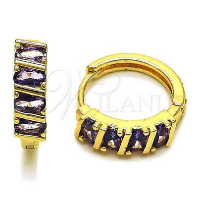 Oro Laminado Huggie Hoop, Gold Filled Style with Amethyst Cubic Zirconia, Polished, Golden Finish for wholesale, main product view