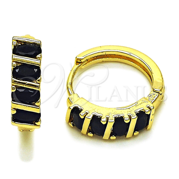 Oro Laminado Huggie Hoop, Gold Filled Style with Black Cubic Zirconia, Polished, Golden Finish, 02.210.0025.13.18