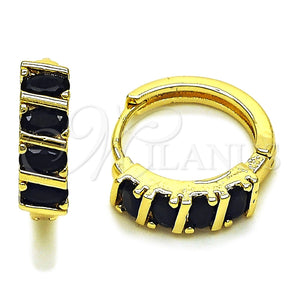 Oro Laminado Huggie Hoop, Gold Filled Style with Black Cubic Zirconia, Polished, Golden Finish, 02.210.0025.13.18