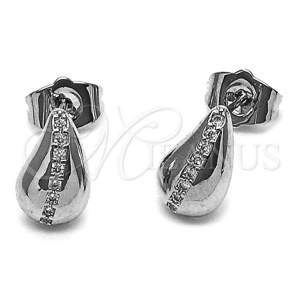 Rhodium Gold Filled Stud Earring, Teardrop Design, with White Micro Pave, Polished, Rhodium Finish, 02.266.0091