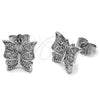 Rhodium Gold Filled Stud Earring, Butterfly Design, with White Cubic Zirconia, Polished, Rhodium Finish, 02.266.0092