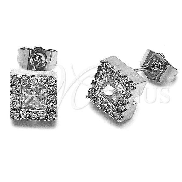 Rhodium Gold Filled Stud Earring, Cluster Design, with White Cubic Zirconia, Polished, Rhodium Finish, 02.266.0093
