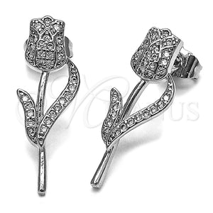 Rhodium Gold Filled Stud Earring, Flower Design, with White Cubic Zirconia, Polished, Rhodium Finish, 02.266.0094