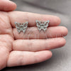 Rhodium Gold Filled Stud Earring, Butterfly Design, with White Micro Pave and White Cubic Zirconia, Polished, Rhodium Finish, 02.266.0095