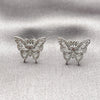 Rhodium Gold Filled Stud Earring, Butterfly Design, with White Micro Pave and White Cubic Zirconia, Polished, Rhodium Finish, 02.266.0095