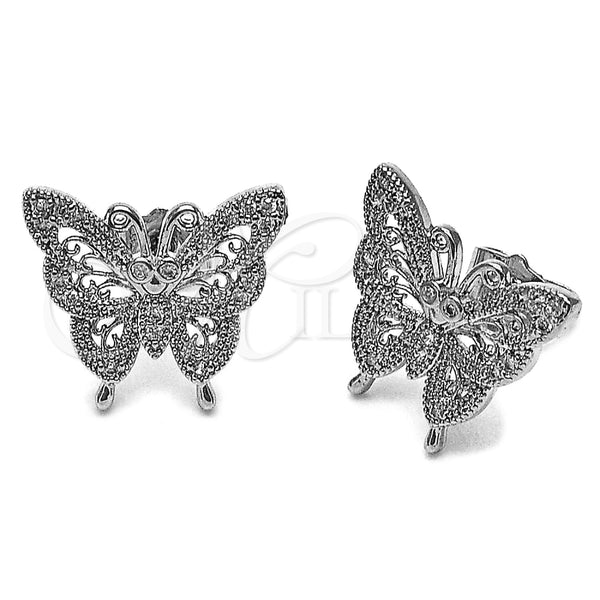Rhodium Gold Filled Stud Earring, Butterfly Design, with White Micro Pave and White Cubic Zirconia, Polished, Rhodium Finish, 02.266.0095