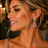 Rhodium Gold Filled Dangle Earring, Teardrop and Flower Design, with White Cubic Zirconia, Polished, Rhodium Finish, 02.266.0096