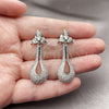 Rhodium Gold Filled Dangle Earring, Teardrop and Flower Design, with White Cubic Zirconia, Polished, Rhodium Finish, 02.266.0096