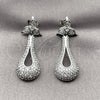 Rhodium Gold Filled Dangle Earring, Teardrop and Flower Design, with White Cubic Zirconia, Polished, Rhodium Finish, 02.266.0096