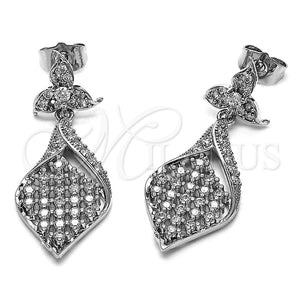 Rhodium Gold Filled Dangle Earring, Flower Design, with White Cubic Zirconia, Polished, Rhodium Finish, 02.266.0097