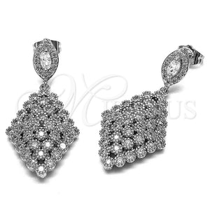 Rhodium Gold Filled Dangle Earring, Cluster Design, with White Cubic Zirconia, Polished, Rhodium Finish, 02.266.0098