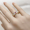 Oro Laminado Multi Stone Ring, Gold Filled Style Heart and Baguette Design, with Ruby and White Cubic Zirconia, Polished, Golden Finish, 01.266.0109 (One size fits all)