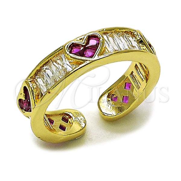 Oro Laminado Multi Stone Ring, Gold Filled Style Heart and Baguette Design, with Ruby and White Cubic Zirconia, Polished, Golden Finish, 01.266.0109 (One size fits all)