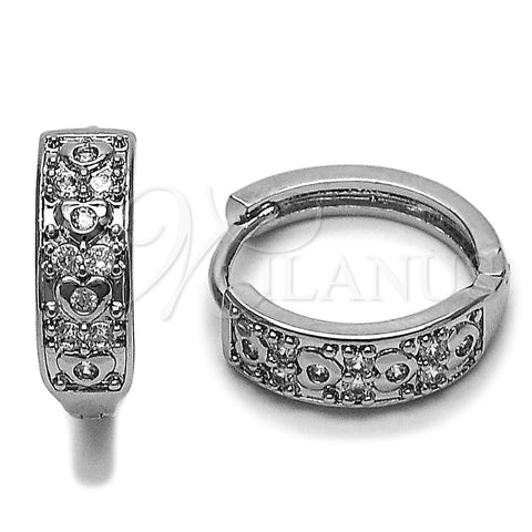Rhodium Gold Filled Huggie Hoop, Heart Design, with White Cubic Zirconia, Polished, Rhodium Finish, 02.266.0099.18