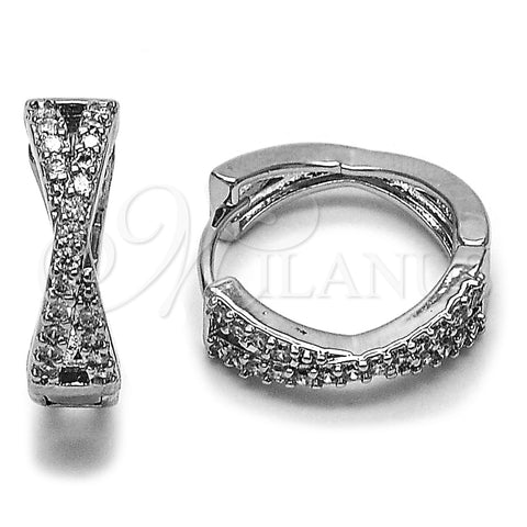 Rhodium Gold Filled Huggie Hoop, with White Cubic Zirconia, Polished, Rhodium Finish, 02.266.0106.18