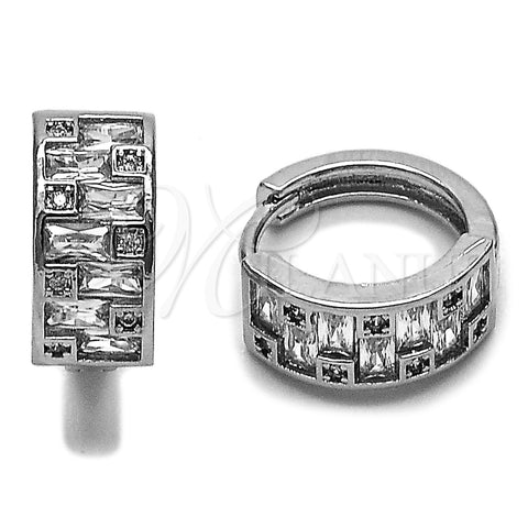 Rhodium Gold Filled Huggie Hoop, Baguette Design, with White Cubic Zirconia and White Micro Pave, Polished, Rhodium Finish, 02.266.0109.15