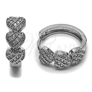 Rhodium Gold Filled Huggie Hoop, Heart Design, with White Micro Pave, Polished, Rhodium Finish, 02.266.0110.20