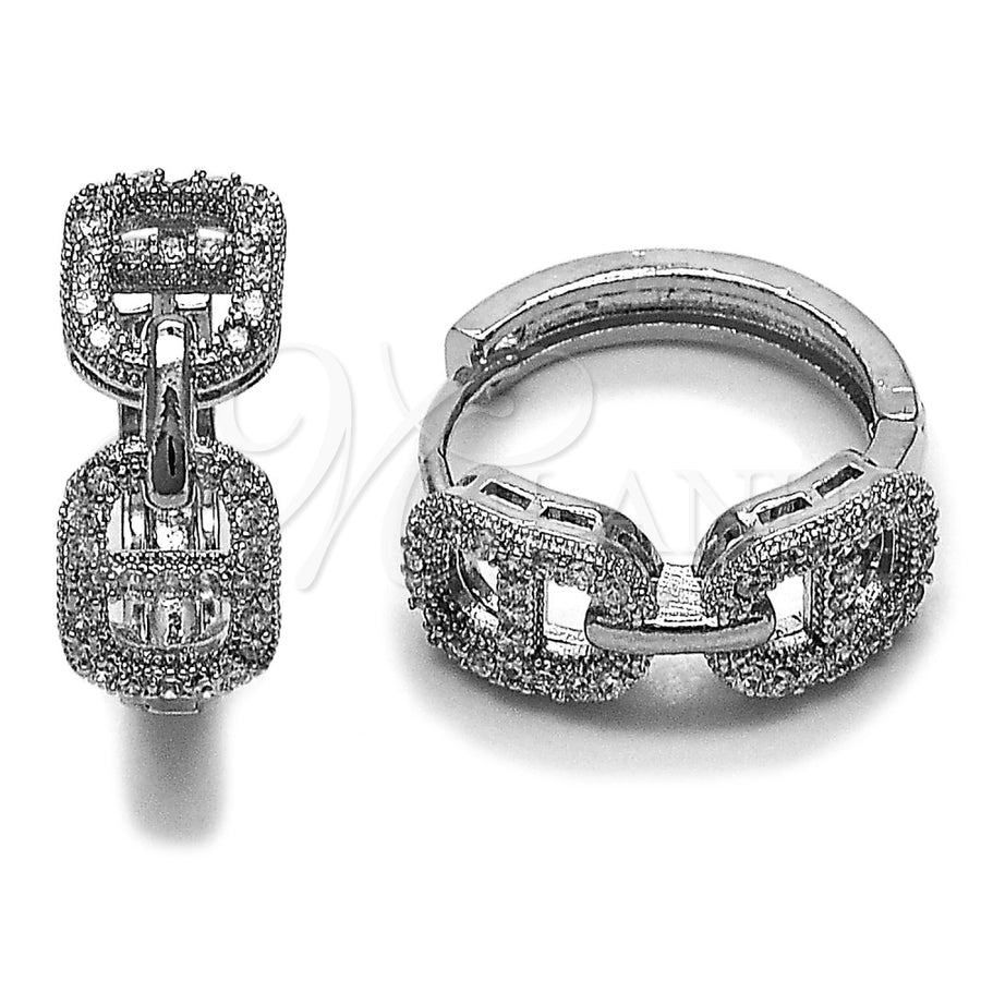 White Gold Filled Huggie Hoop, Puff Mariner Design, with White Micro Pave, Polished, Rhodium Finish, 02.266.0111.20