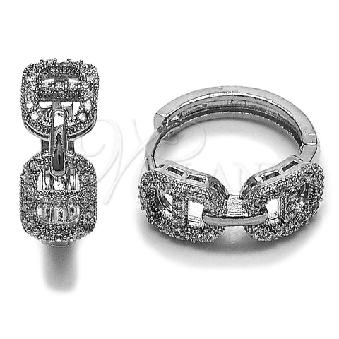 Rhodium Gold Filled Huggie Hoop, Puff Mariner Design, with White Micro Pave, Polished, Rhodium Finish, 02.266.0111.20