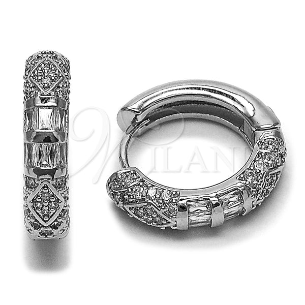 Rhodium Gold Filled Huggie Hoop, Baguette Design, with White Cubic Zirconia, Polished, Rhodium Finish, 02.266.0085.1.20