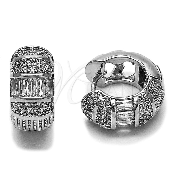 Rhodium Gold Filled Huggie Hoop, Baguette Design, with White Cubic Zirconia, Polished, Rhodium Finish, 02.210.0866.4.18
