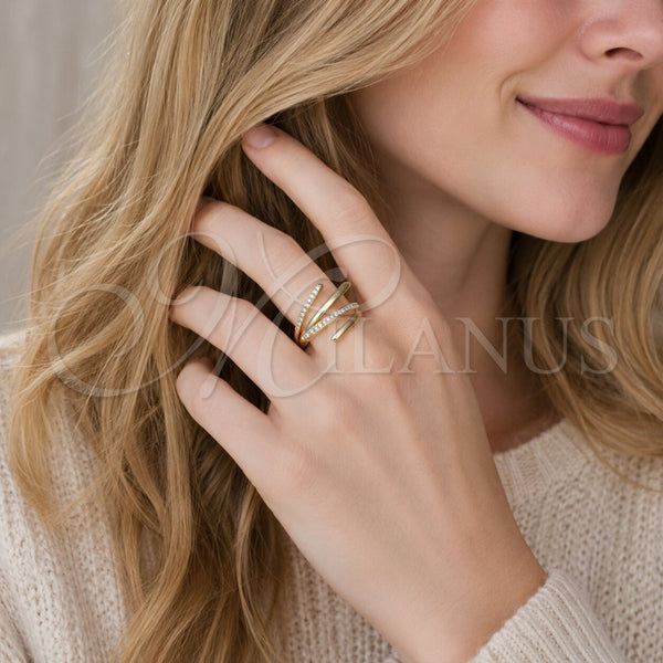 Oro Laminado Multi Stone Ring, Gold Filled Style with White Micro Pave, Polished, Golden Finish, 01.266.0110 (One size fits all)