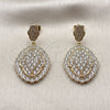 Oro Laminado Dangle Earring, Gold Filled Style Cluster Design, with White Cubic Zirconia and White Micro Pave, Polished, Golden Finish, 02.266.0113