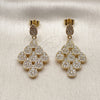Oro Laminado Dangle Earring, Gold Filled Style Teardrop Design, with White Cubic Zirconia, Polished, Golden Finish, 02.266.0114