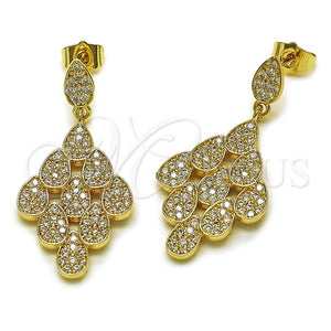 Oro Laminado Dangle Earring, Gold Filled Style Teardrop Design, with White Cubic Zirconia, Polished, Golden Finish, 02.266.0114