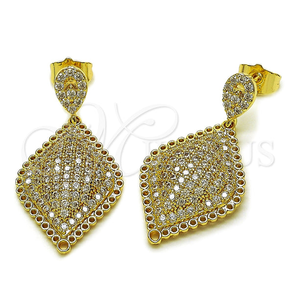 Oro Laminado Dangle Earring, Gold Filled Style with White Cubic Zirconia, Polished, Golden Finish, 02.266.0115