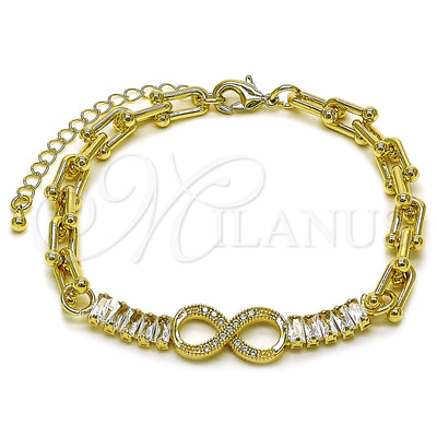 Oro Laminado Fancy Bracelet, Gold Filled Style Infinite and Baguette Design, with White Cubic Zirconia for wholesale, main product view