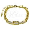 Oro Laminado Fancy Bracelet, Gold Filled Style Baguette Design, with White Cubic Zirconia and White Micro Pave, Polished, Golden Finish, 03.266.0079.07 (07 MM Thickness, 8 Inches Length)