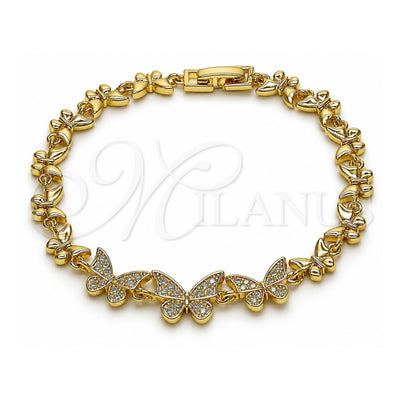 Oro Laminado Fancy Bracelet, Gold Filled Style Butterfly Design, with White Cubic Zirconia, Polished, Golden Finish, 03.266.0080.08 (07 MM Thickness, 8 Inches Length)