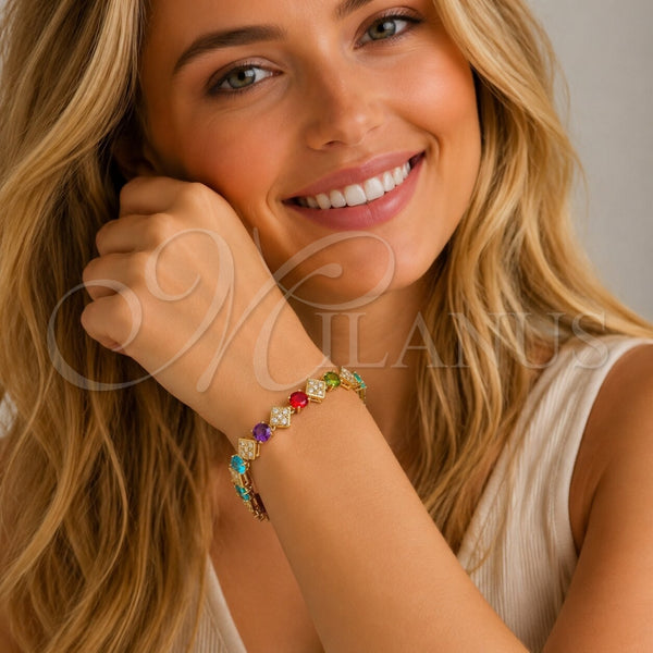 Oro Laminado Tennis Bracelet, Gold Filled Style with Multicolor and White Cubic Zirconia, Polished, Golden Finish, 03.266.0082.1.08 (Thickness, 8 Inches Length)