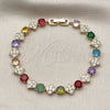 Oro Laminado Tennis Bracelet, Gold Filled Style with Multicolor and White Cubic Zirconia, Polished, Golden Finish, 03.266.0082.1.08 (Thickness, 8 Inches Length)