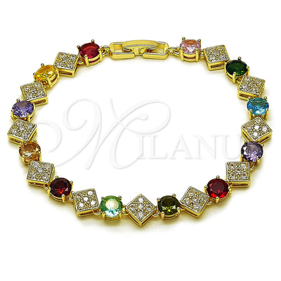 Oro Laminado Tennis Bracelet, Gold Filled Style with Multicolor and White Cubic Zirconia, Polished, Golden Finish, 03.266.0082.1.08 (Thickness, 8 Inches Length)