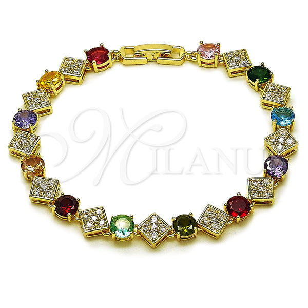 Oro Laminado Tennis Bracelet, Gold Filled Style with Multicolor and White Cubic Zirconia, Polished, Golden Finish, 03.266.0082.1.08 (Thickness, 8 Inches Length)