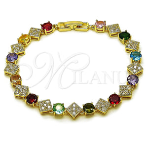 Oro Laminado Tennis Bracelet, Gold Filled Style with Multicolor and White Cubic Zirconia, Polished, Golden Finish, 03.266.0082.1.08 (Thickness, 8 Inches Length)
