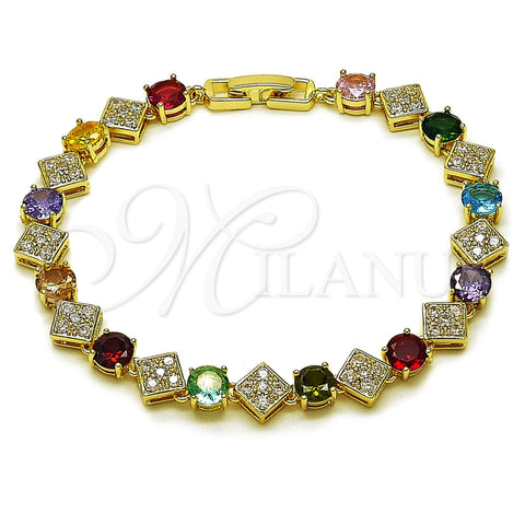 Oro Laminado Tennis Bracelet, Gold Filled Style with Multicolor and White Cubic Zirconia, Polished, Golden Finish, 03.266.0082.1.08 (Thickness, 8 Inches Length)