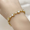 Oro Laminado Tennis Bracelet, Gold Filled Style Heart Design, with White Cubic Zirconia, Polished, Golden Finish, 03.266.0083.08 (09 MM Thickness, 8 Inches Length)