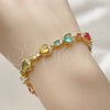 Oro Laminado Tennis Bracelet, Gold Filled Style Heart Design, with Multicolor Cubic Zirconia, Polished, Golden Finish, 03.266.0083.1.08 (09 MM Thickness, 8 Inches Length)