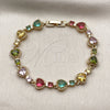 Oro Laminado Tennis Bracelet, Gold Filled Style Heart Design, with Multicolor Cubic Zirconia, Polished, Golden Finish, 03.266.0083.1.08 (09 MM Thickness, 8 Inches Length)