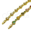Oro Laminado Tennis Bracelet, Gold Filled Style Heart Design, with Multicolor Cubic Zirconia, Polished, Golden Finish, 03.266.0083.1.08 (09 MM Thickness, 8 Inches Length)