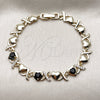 Oro Laminado Fancy Bracelet, Gold Filled Style Hugs and Kisses and Heart Design, with Black and White Cubic Zirconia, Polished, Golden Finish, 03.266.0058.1.07 (Thickness, 8 Inches Length)