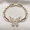Oro Laminado Fancy Bracelet, Gold Filled Style Butterfly Design, with White Cubic Zirconia and White Micro Pave, Polished, Golden Finish, 03.266.0084.08 (Thickness, 8 Inches Length)