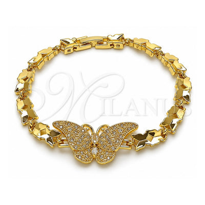 Oro Laminado Fancy Bracelet, Gold Filled Style Butterfly Design, with White Cubic Zirconia, Polished, Golden Finish, 03.266.0085.08 (Thickness, 8 Inches Length)