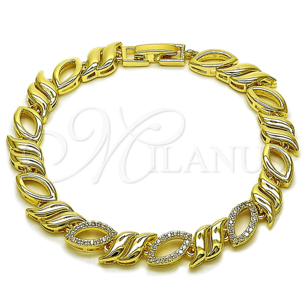 Oro Laminado Tennis Bracelet, Gold Filled Style with White Cubic Zirconia, Polished, Golden Finish, 03.266.0086.07 (Thickness, 8 Inches Length)