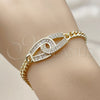 Oro Laminado Fancy Bracelet, Gold Filled Style Infinite and Baguette Design, with White Cubic Zirconia, Polished, Golden Finish, 03.266.0087.07 (05 MM Thickness, 8 Inches Length)